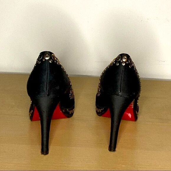 🌷le Chateau🌷Gorgeous Black Rhinestone Studded Pumps With Red Sole Gold Insole  - Picture 4 of 9